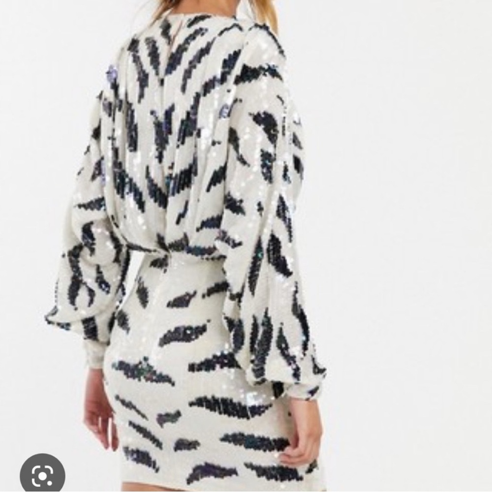 ASOS Sequin Zebra Print Mini Dress - Black and White